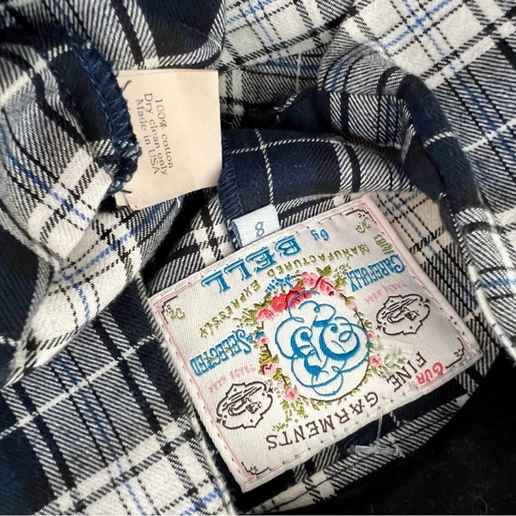Fine Garment Bell Western Plaid Gingham Button Up shirt long sleeve Blue size 8 - Picture 6 of 8